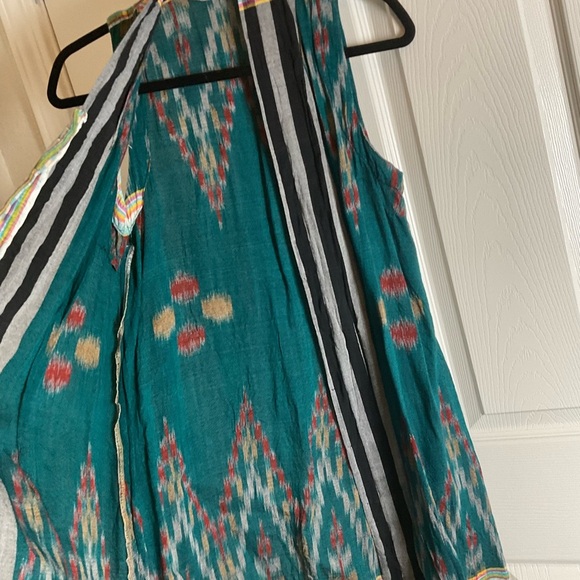 Teal Sleeveless women’s Striped Long Vest - Picture 11 of 11